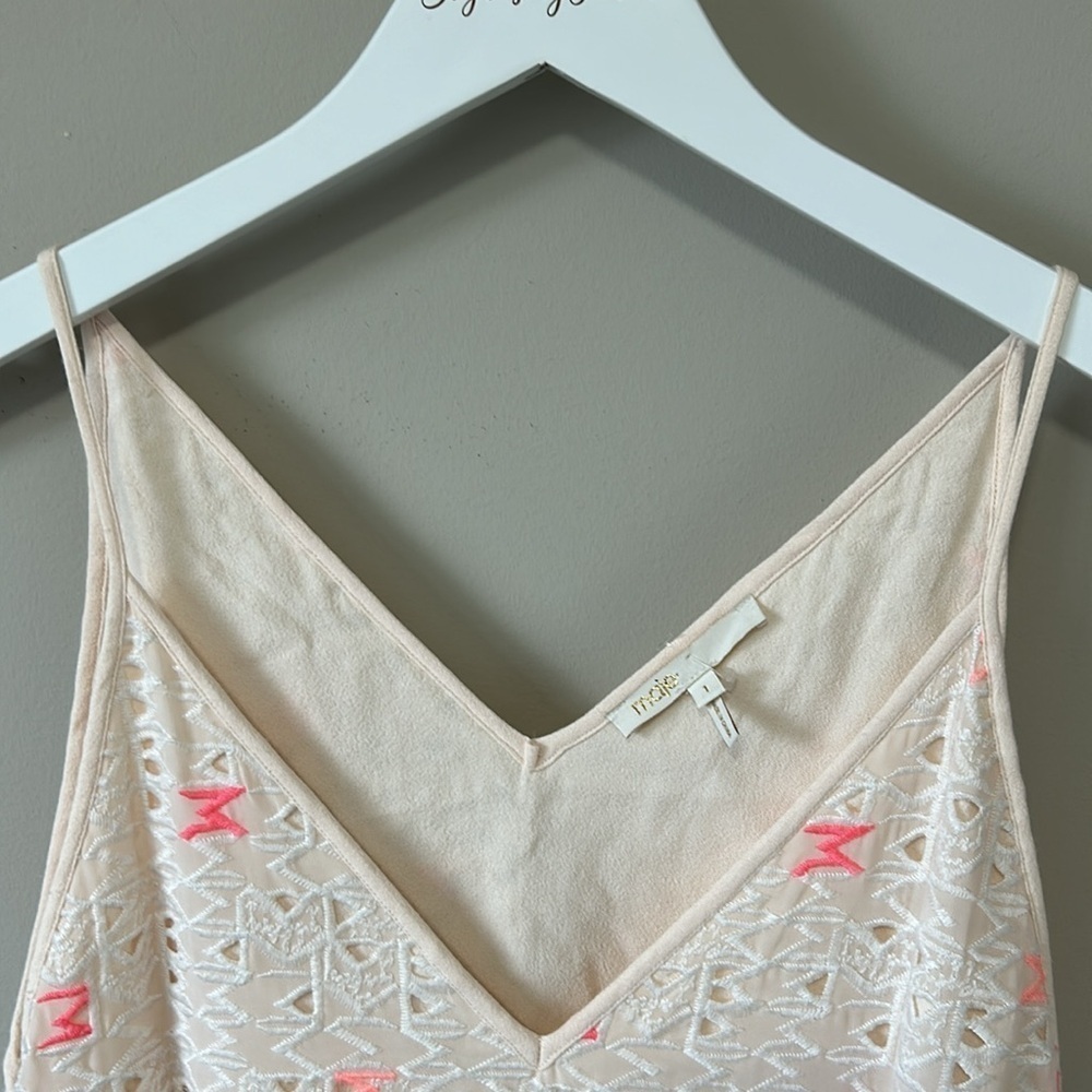 MAJE Lola Embroidered Playsuit Romper Pull On Vneck Ivory Pink Lace Sz 1 Small - Picture 4 of 14